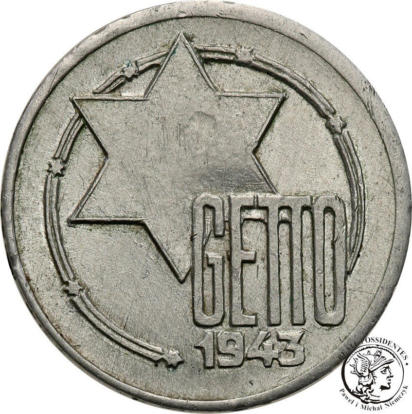 Getto Łódź. 5 marek 1943, aluminium - odmiana 1/1 - PIĘKNE